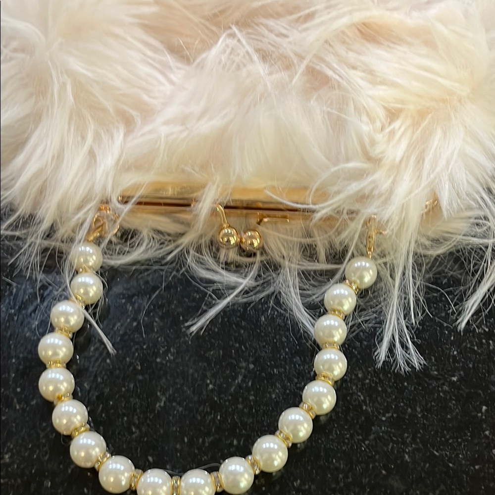 Elegant Cream Faux Fur Mini Bag with Pearl Handle